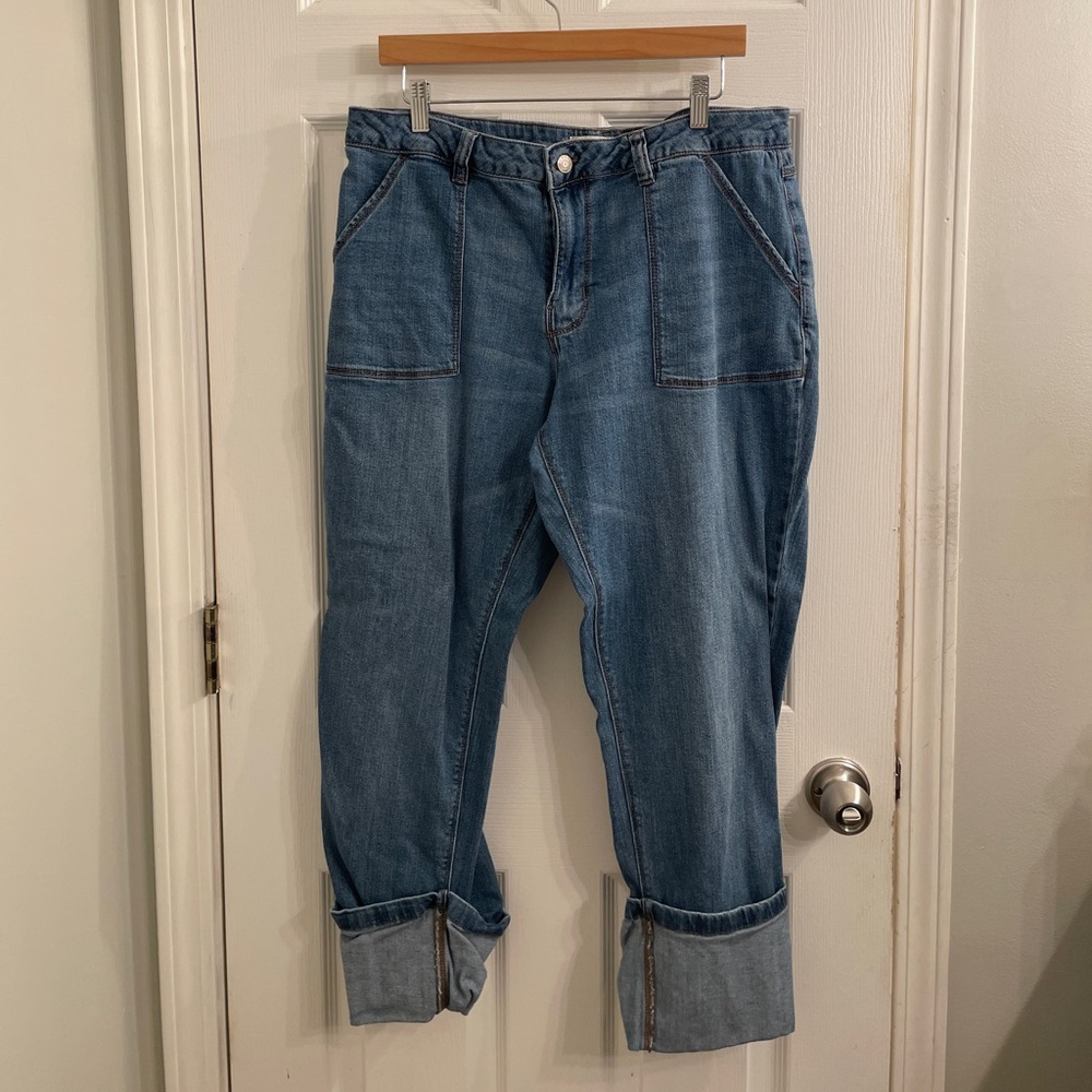 Cato Wide Cuff , High Rise Jeans in Medium Wash Blue Size 16